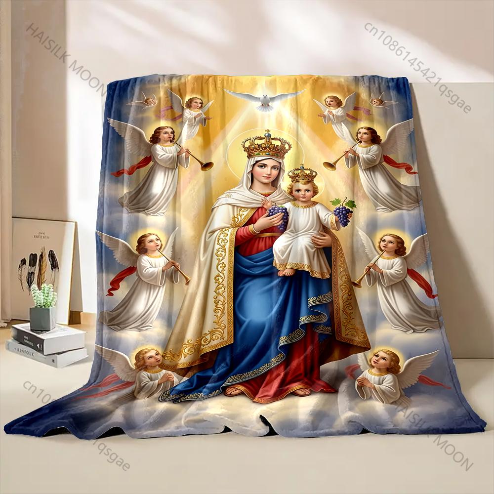The Virgin Mary and the Infant Angels Surrounded Print Blanket Warm Soft Fluffy Kids Adult Sofa Bed Throw Blanket Travel Camping