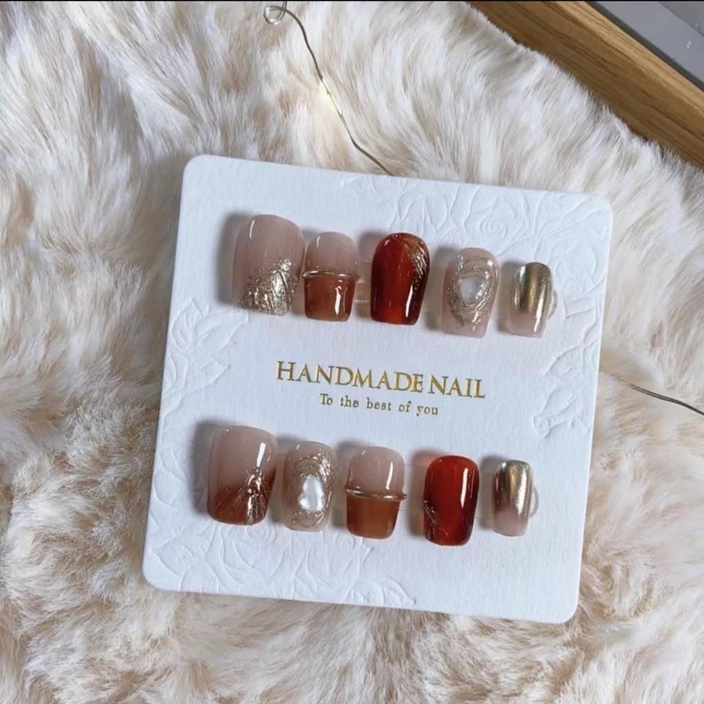 Brown Simple Handmade Nail Art Nude Nail Patch Decoration Finger