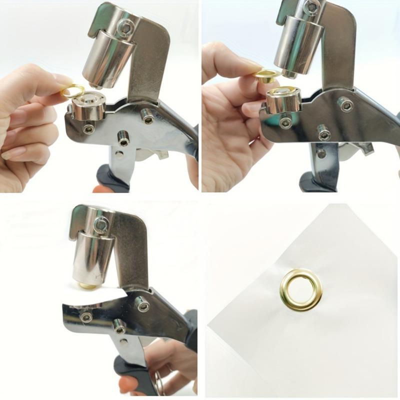 1 Jeu de poinçons complet avec 100 pièces/300 pièces d'anneaux de 10 mm - projets en similicuir et tissu imperméable, essentiels pour la couture et l'artisanat