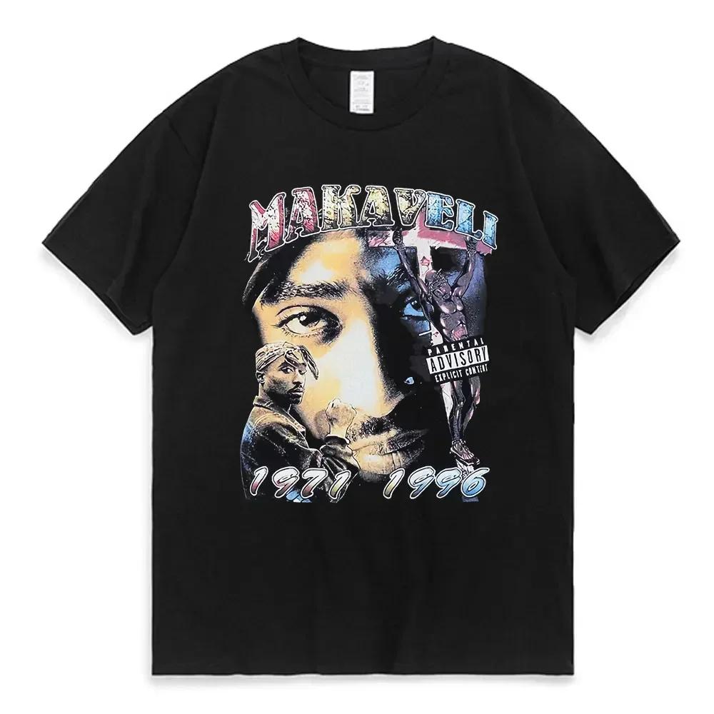 Women T-shirt Rapper Tupac Top Hip Hop Street Pattern T-shirt High Street Extra Large Short Sleeve T-shirt Men's Cotton T-shirt