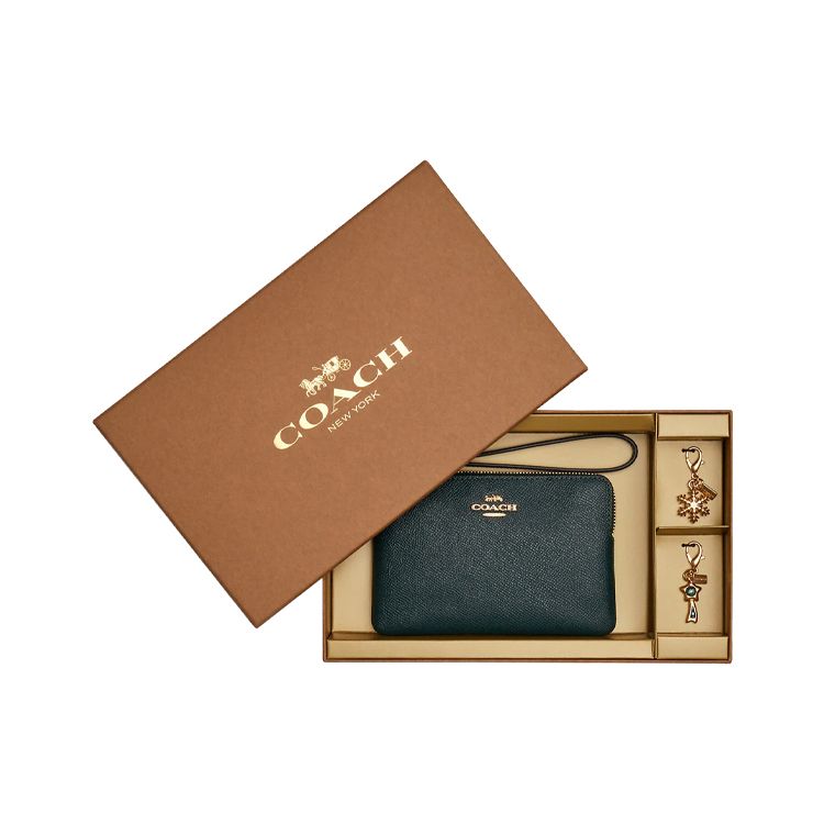 

Coach Boxed Corner Zip 16 Wristlet Women Wristlet Dark-Green C6878-IMFGN Basic Set (Bag+Dust Bag)