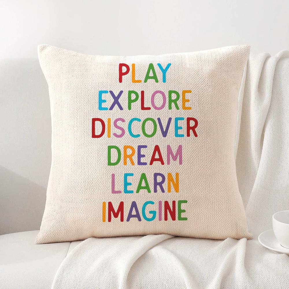 English Education Cushion Cover Natural Linen Organic Fabric DoubleSided Printing Sofa Home Decor Breathable Bed Pillow