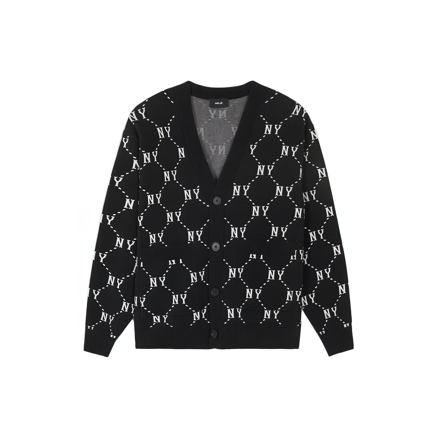 MLB Knitwear Unisex Black V neck Moderate Cardigan 3AKCM0241-50BKS XS