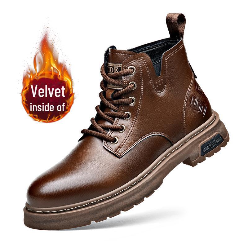 

Мужские ботинки Martin средней высоты - зимние ботинки из бархата с высоким берцем и толстой двухслойной подошвой из коровьей кожи. 44