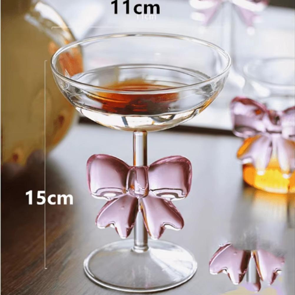 Decorazione in Vetro con Fiocco Rosa Bicchiere Calice Manico a Fiocco Occhiali Resistente al Calore Alto Borosilicato Ciotola per Dessert Gelato Regali per Feste