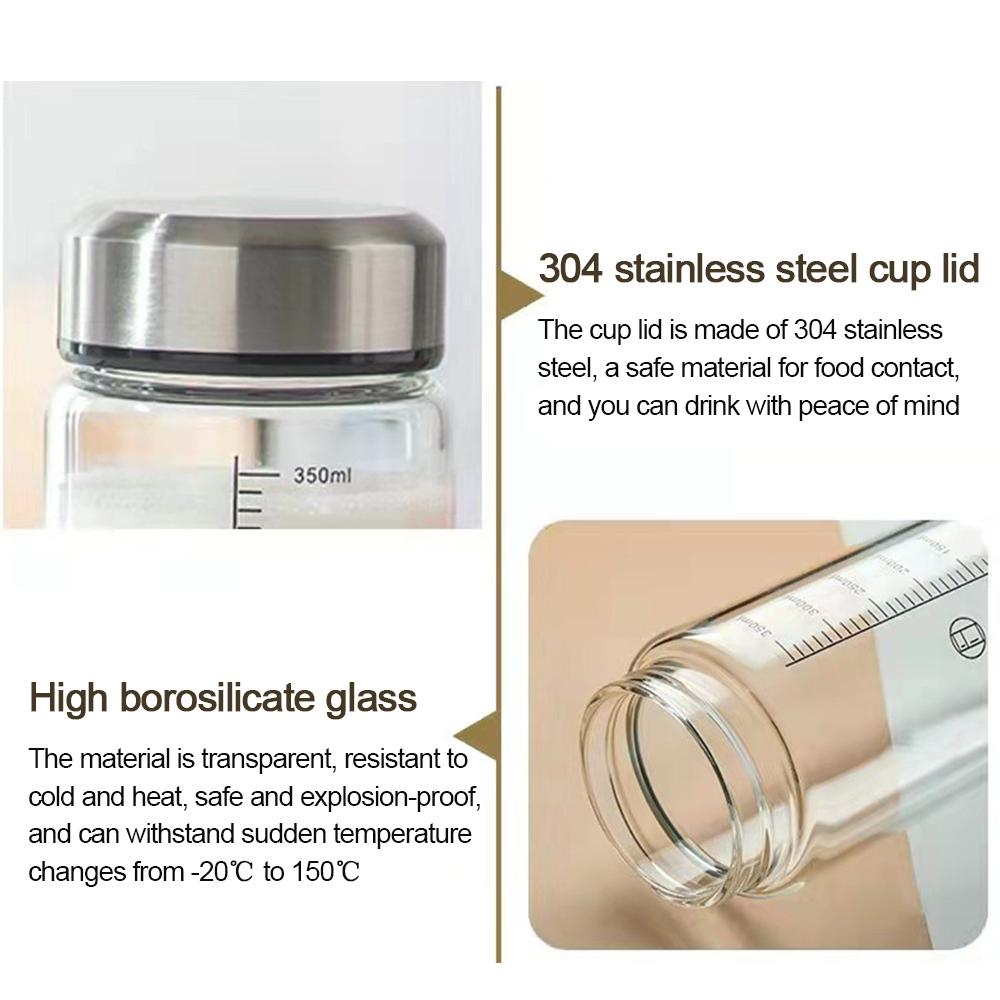 Ny 350 ml Glasflaska för Mjölk och Vatten Bärbar Återanvändbar Mjölktekopp med Kapacitetsmarkering Stor Kapacitet Sportvattenflaska