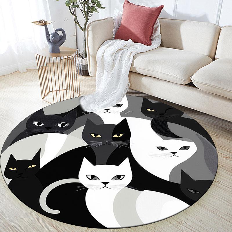 Black & White Cats Pattern Round rug,Carpet Rug for Living Room Bedroom Playroom ,Non-slip Floor Mat,Holiday Gifts and Birthday Gifts.