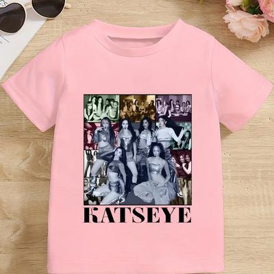 KATSEYE Printed T-shirt for Kids Funny Fans Gift Girls Summer Short Sleeve T-shirt Child Harajuku Streetwear Y2k Tops Polyester Tee