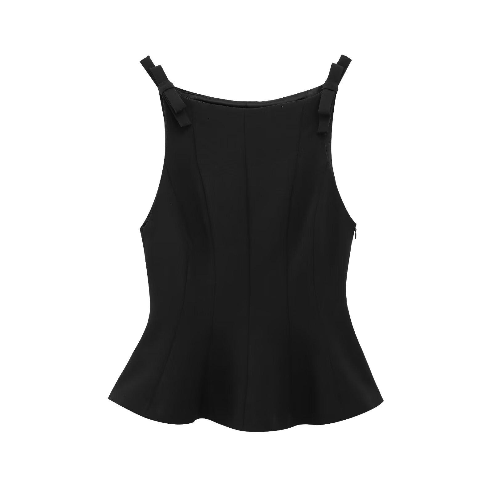 

2025 Spring European & American Women s Fashion Slim Fit Camisole Top with Bow and Short Skirt Style Hem Small чорний