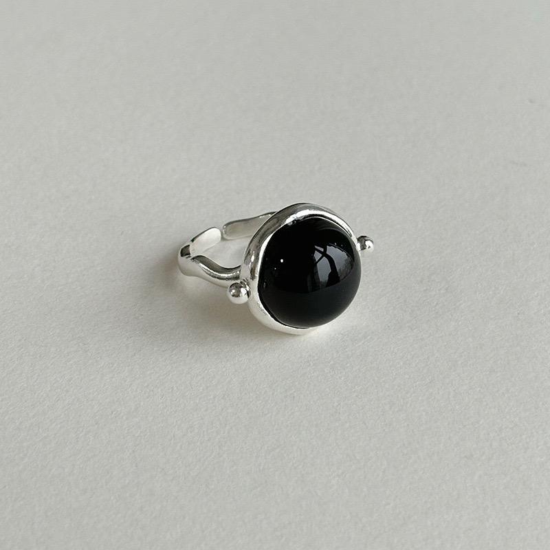 

925 Sterling Silver Rings For Women Geometric Fine Jewelry Finger Adjustable Black White Stone Ring For Party Birthday Gift resizable