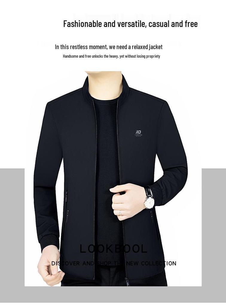 2024 Men's Versatile Stand Collar Jacket - Spring/Autumn Fashion, Solid Color, Thin and Casual