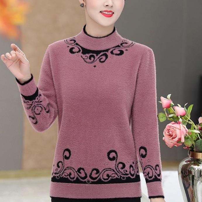 

Женский толстый свитер из искусственного меха норки, осенне-зимний, с длинным рукавом, с принтом, вязаный пуловер, свободный, теплый, тянущийся вязаный свитер M