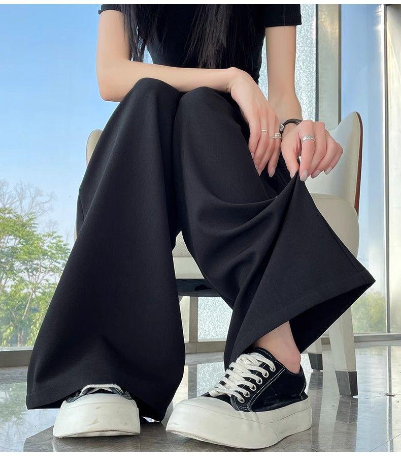 Women's Drapey Suit Pants: High-End Black, Straight, Narrow, or Wide-Leg, Slimming, Long Pants for Spring & Autumn 2025.