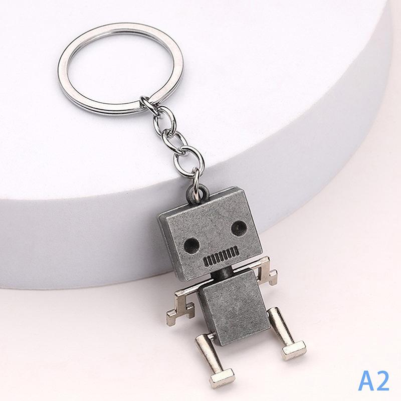 1/3Pcszinc Alloy Robot Keychain Joint Movable Movable Robot Keychain Retro Simple Cute Cartoon Pendant Keychain Chain Boy'S Gift