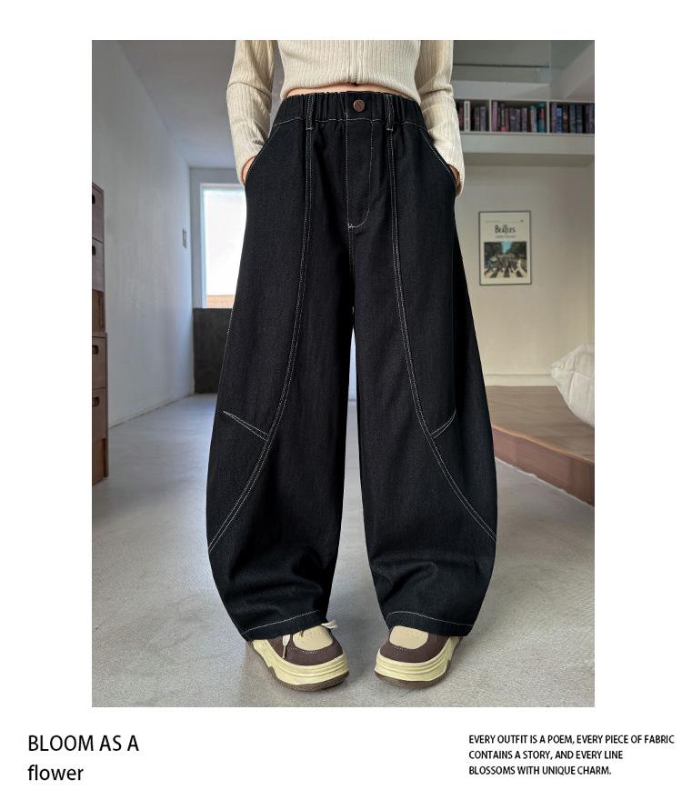 2025 Autumn Girls' Wide-Leg Scimitar Jeans - Korean Style for Middle and Big Kids