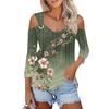 Women's Casual Shirt Blouse Print V-neck Sexy Cold Shoulder 3/4 Sleeve Top