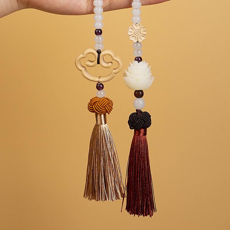 Luxury Car Pendant Auto Lucky Ornament Rearview Mirror Hanging Lotus Chinese Knot Bodhi Pendant Creative Car Supplies