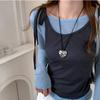 Korean Chic Heart Pleated Black Rope Necklace: Women's Adjustable Long Chain for Sweaters