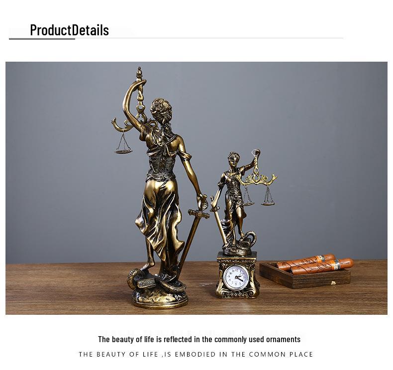 Bronze Goddess Themis Sculpture: Justice Law Scales Ornament for Lawyer's Office
