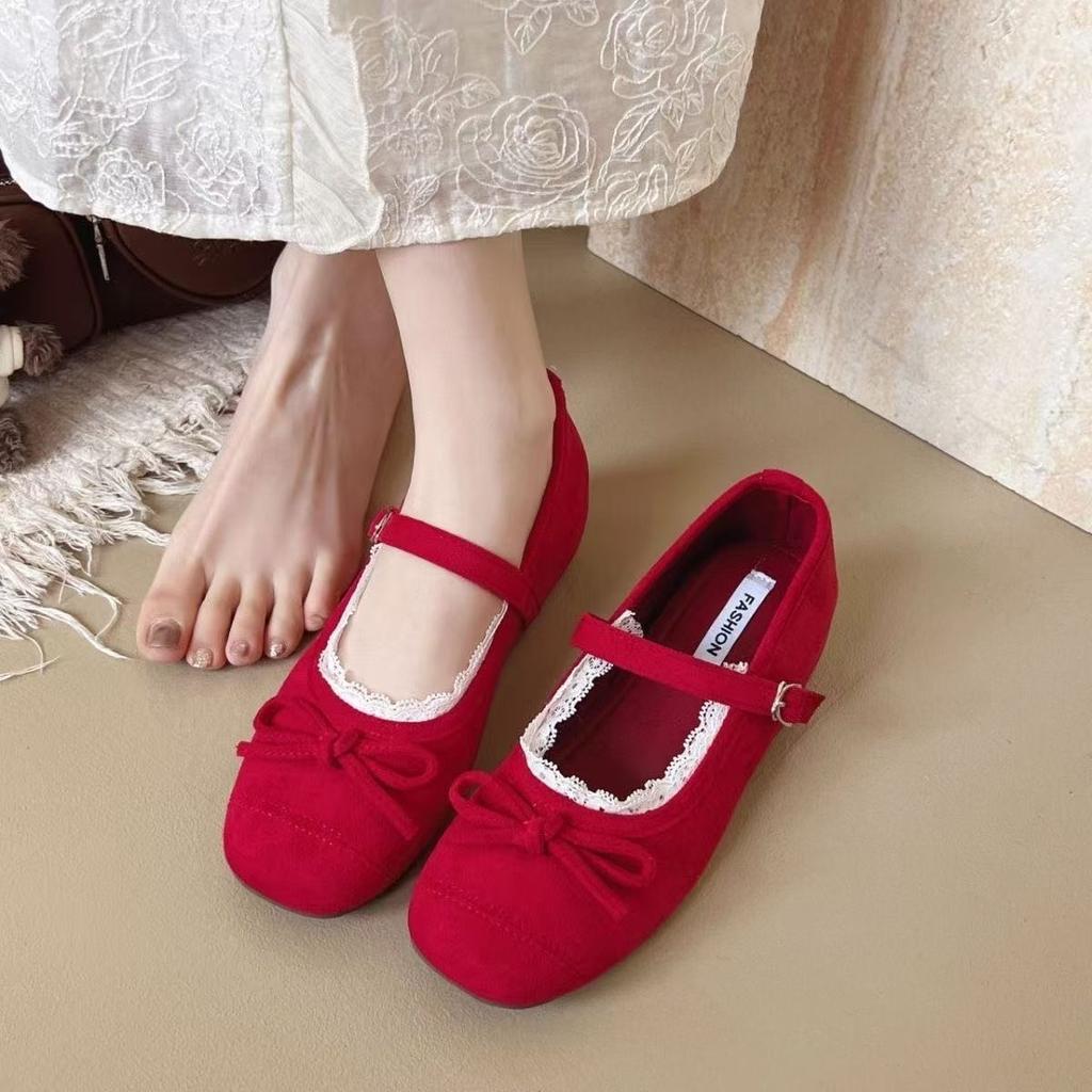 Ballet Shoes Soft Sole One-word Buckle Single Shoes 2025 New French Skirt Inner Height Increase Mary Jane Shoes Women