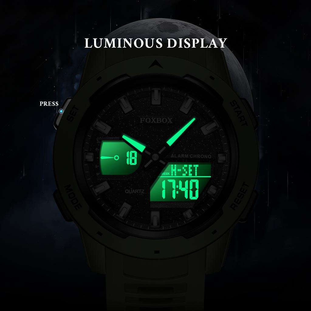 FOXBOX Military Alarm Men Watches Silicone Stopwatch LED Digital Backlight Dual Time Display Waterproof Watch Men Orologio Uomo