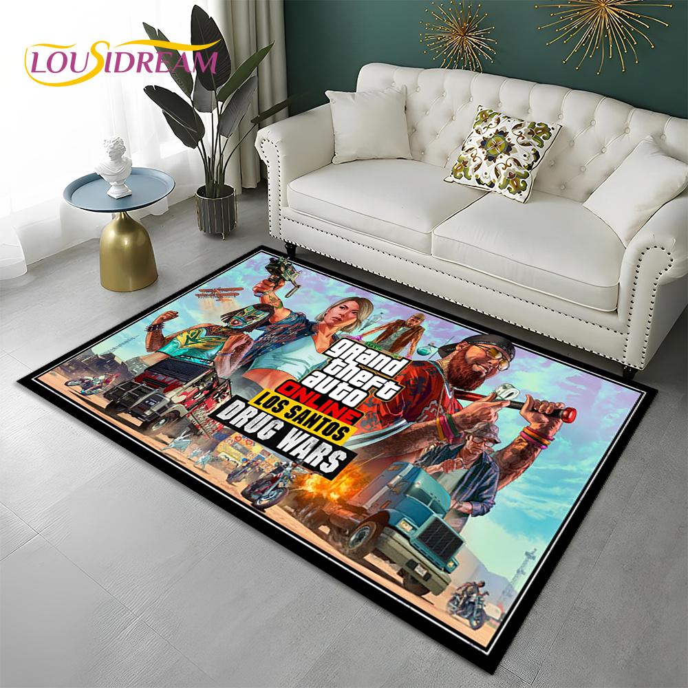 GTA 3D Spiele Grand Theft Auto Gamer Teppich Teppich für Zuhause Wohnzimmer Schlafzimmer Sofa Fußmatte Dekor, Kinderbereich Teppich Rutschfeste Bodenmatte