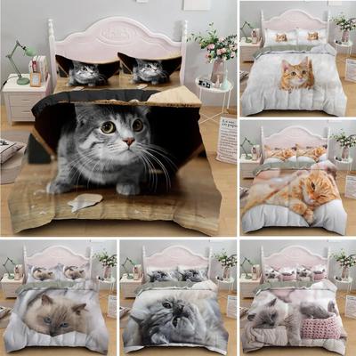 Katten Dekbedovertrek Set Mooi Dier Kitten Gedrukt Dekbedovertrek Kinderen Tieners Meisje Dier Dubbel Queen King Size Polyester Beddengoedset