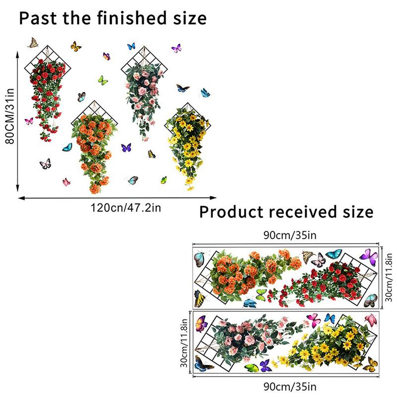 Butterfly Flower Vine Green Plant Self-Adhesive Waterproof Wall Stickers Living Room Bedroom Decorative Painting