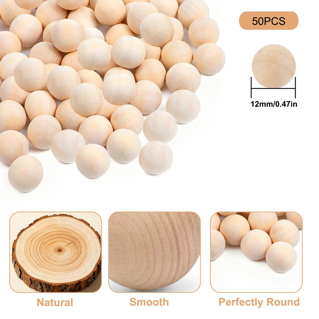 1-50Pcs Wood Ball Dia 6mm-75mm Wooden Primary Color Solids Round Wooden Ball Decoration DIY Home Painted Parts