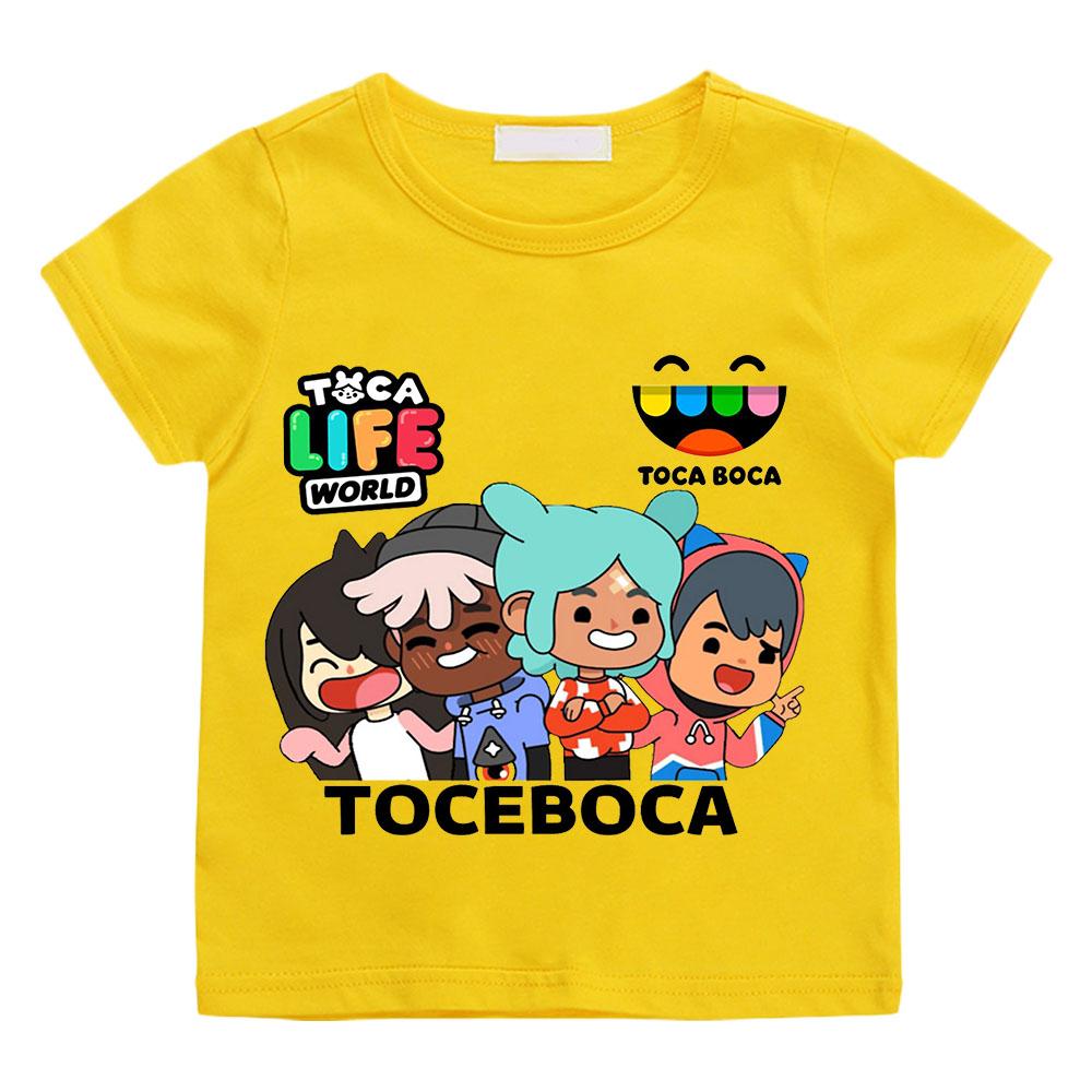 T-shirt Streetwear con Stampa Cartoon Toca Boca World 100% Cotone Cartoon Manga Manica Corta Ragazzi Ragazze Girocollo Magliette per Bambini Estate