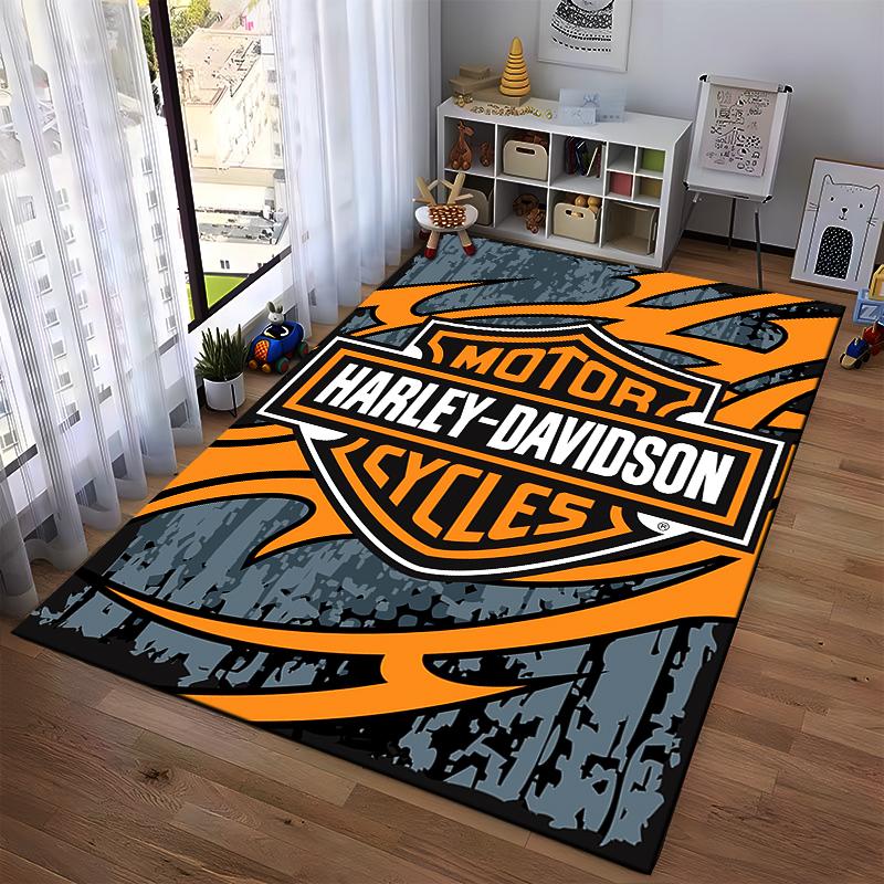 Harley-Davidson Logo Rug, Orange Gray Graphic Carpet for Home Decor Suitable for Use As an Anti-slip for Living Room Bedroom Sofas