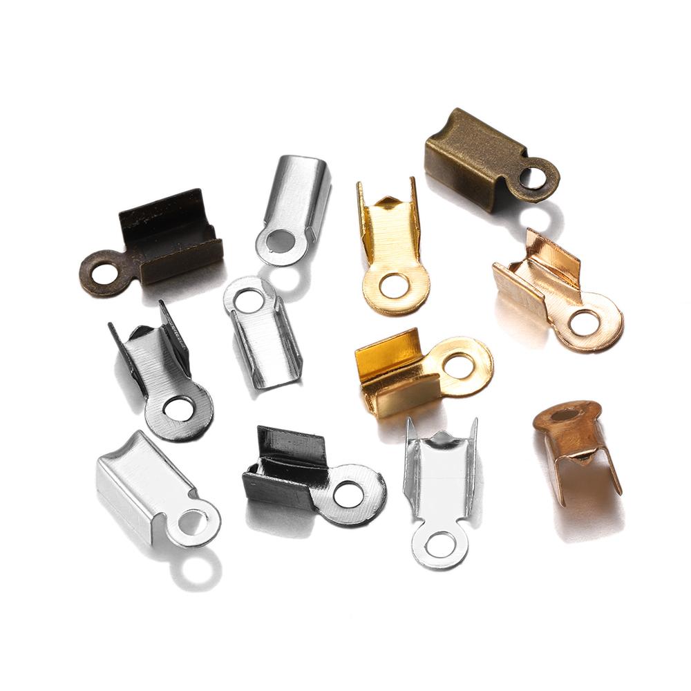 200 pcs/lot Metal End Caps Gold Bronze End Clasps For Leather Cord Crimp Bead Connectors DIY Jewelry Making Findings