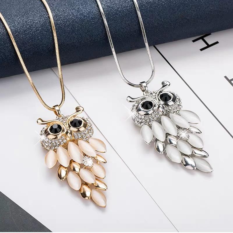 Rafinat pisică neagră bufniță coliere pandantive pentru femei bijuterii de lux petrecere modă opal lanț colier lung colier femme cadou de Crăciun