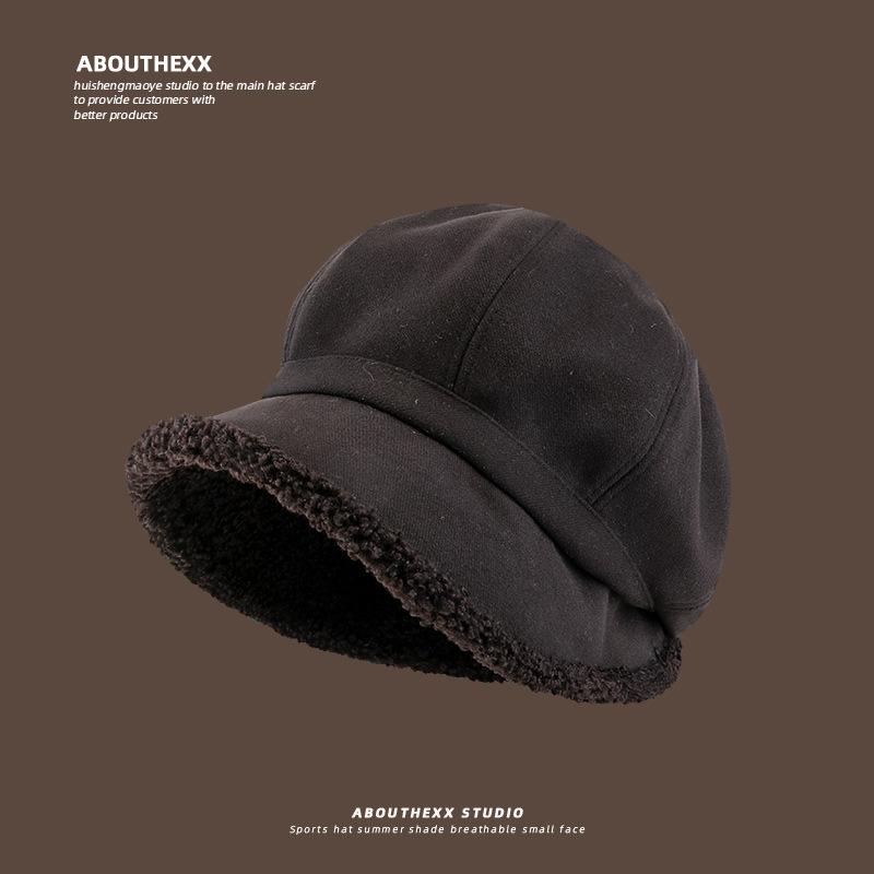 Big Head and Face Showing Small Hat for Women In Autumn and Winter Fisherman's Hat Versatile Thickened Warm Ear Protection New Style Pile Beret