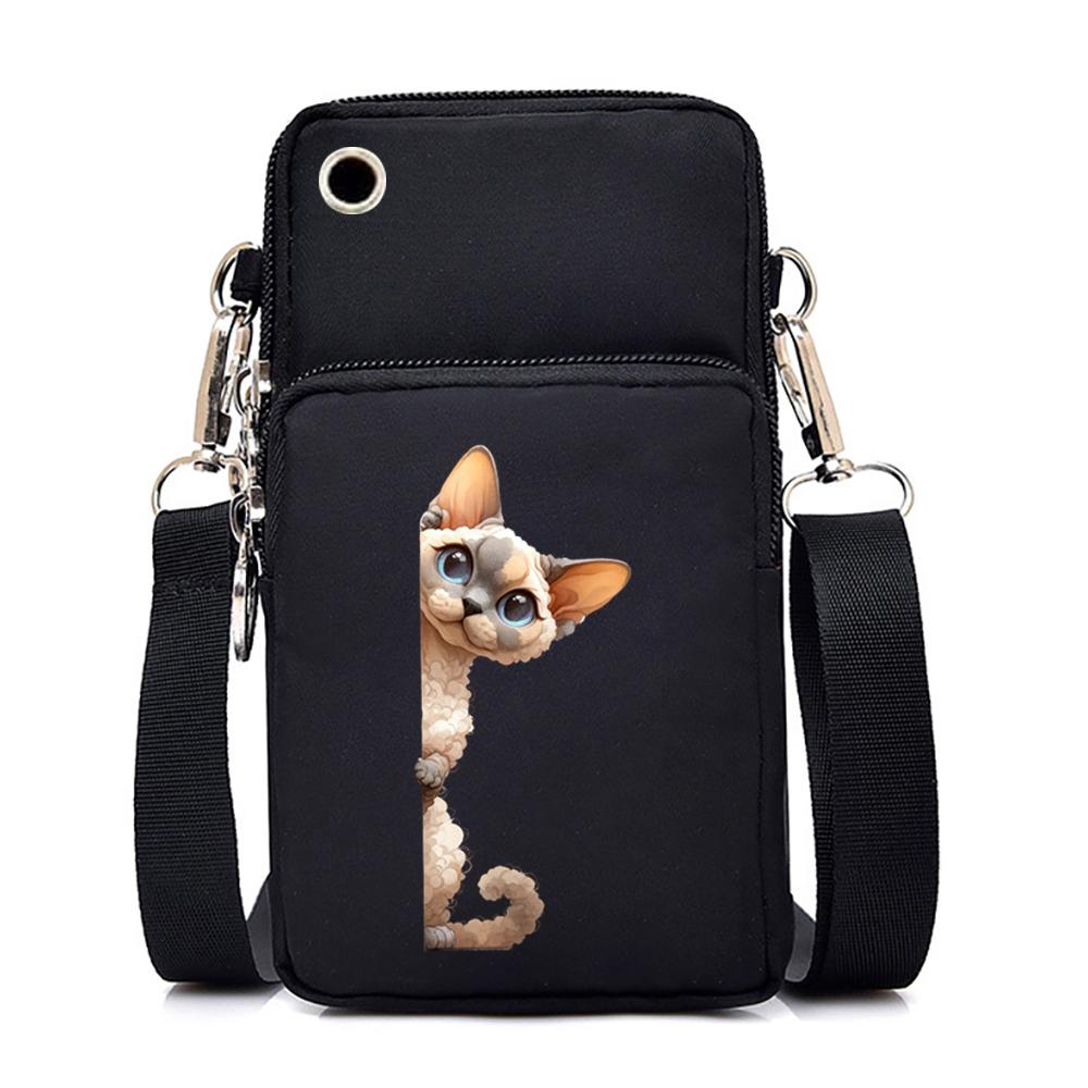 Funny Cat Series Print Mini Mobile Phone Bag Women Men Animal Lover Vertical Handbag Fashion Harajuku Kitten Teen Shoulder Bag