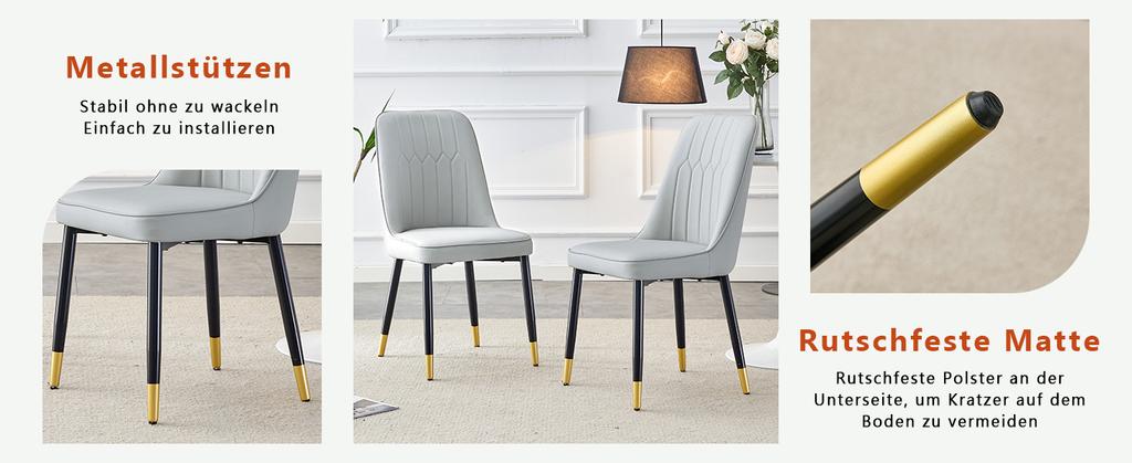 2-Piece Set, Light Gray Dining Chair with PU Leather Back Cushion and Black Metal Legs, Suitable for Scenes Such As Dining Room, Kitchen and Bedroom.