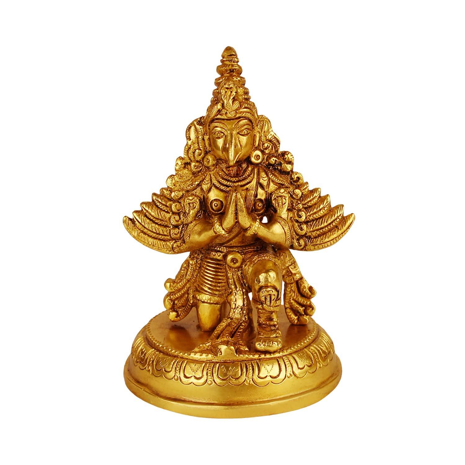 Pure Brass Garuda Idol Vishnu Vehicle Eagle Murti, Garuda Bhagwan - 5.5 Inch