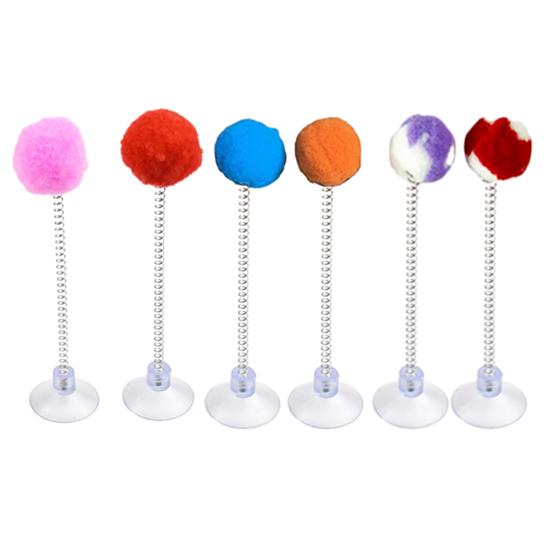 2Pcs Cat Spring Toy with Suction Cup Spring Plush Ball Cat Teaser Interactive Fluffy Pompom Cat Toy for Indoor Kitten Jumping Exercise