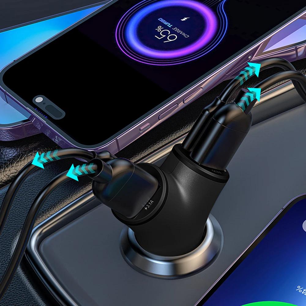 78W Portable Car Charger Super Fast Charge Adapter Dual Type C USB 4 Ports For IPhone 14 Pro Max 13 12 11 IPad Airpods Samsung