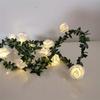 1pc White Rose With Green Leaf Vine String Light Courtyard Garden Decorative Lamp Battery Operated Suitable For Home Decor