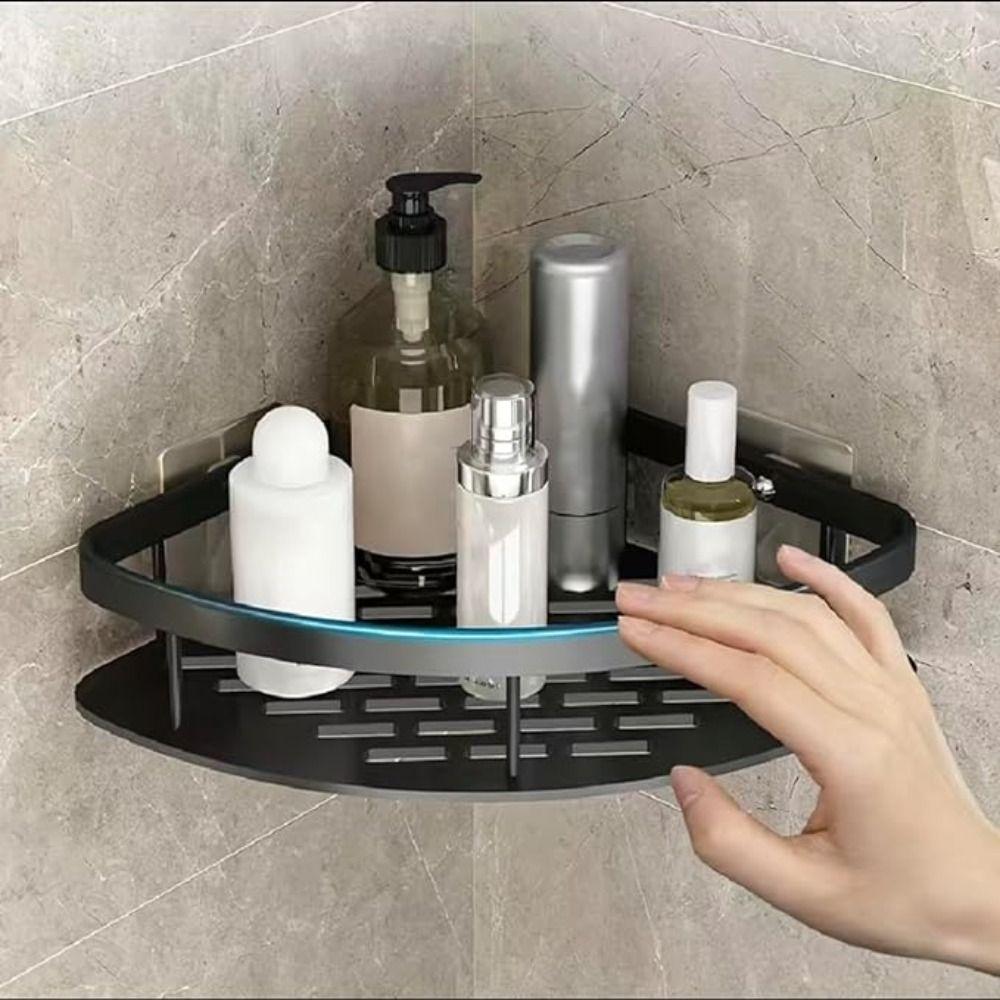 Triangular Shower Corner Shelf Free Punching Bathroom Glass Shelf Bathroom Storage Rack Toilet