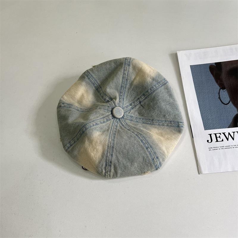 

Стирка белого и пробивание старых дыр, ковбойский берет, маленький обхват головы, подчеркивающий лицо, маленькая шляпка-бутон, шляпа художника, восьмиугольная шляпа. M（56-58cm） светло-синий