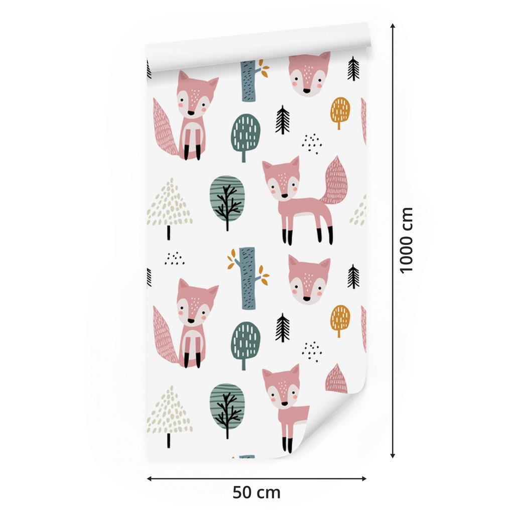 Pink foxes in the forest wallpaper for living room and bedroom 50x1000