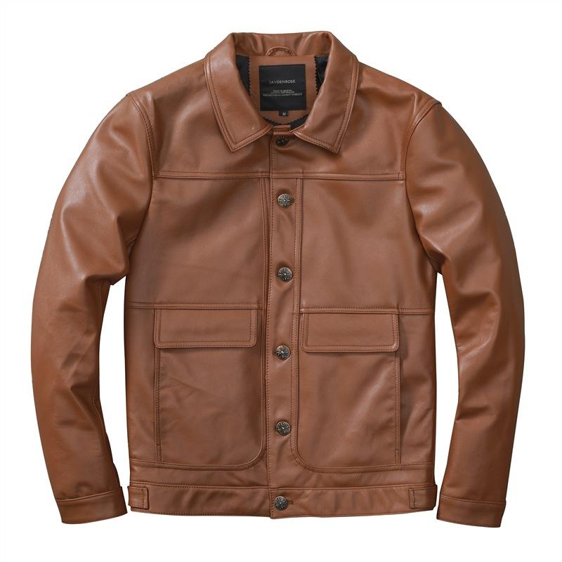 

Новая кожаная куртка короткая приталенная с лацканами повседневная коричневая куртка XXXXL коричневый