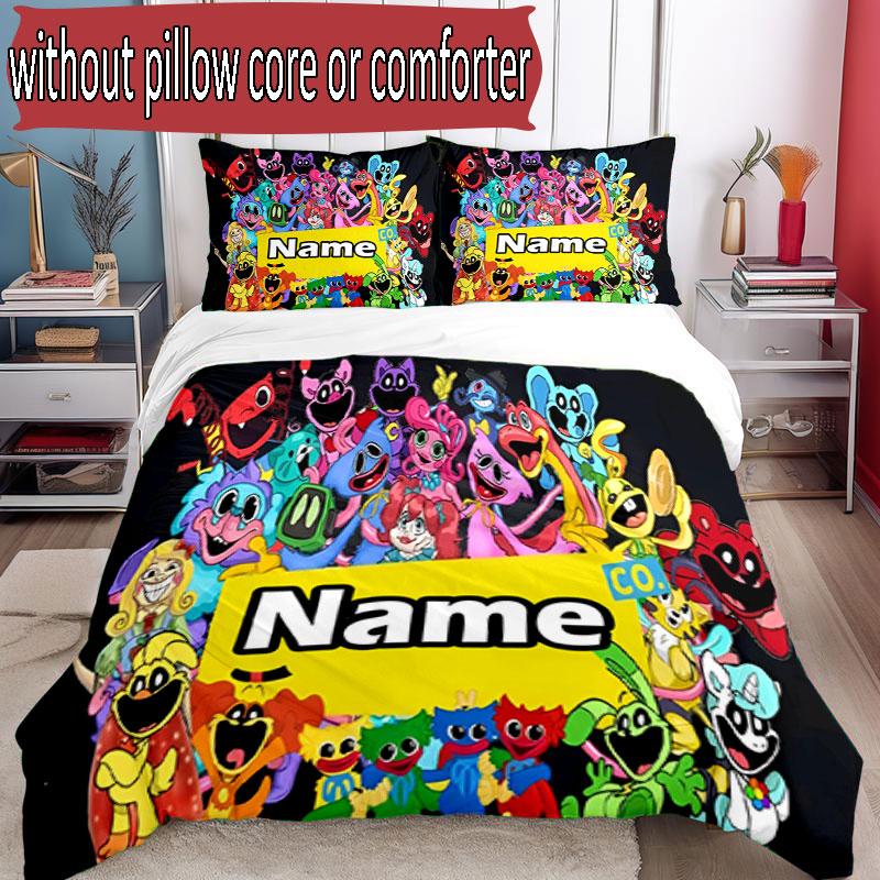 Zestaw 3 poszewek na kołdrę (1*Poszwa na kołdrę + 2*Poszewka na poduszkę, bez rdzenia), Personalizowany Zestaw Pościeli z Wzorem Poppy Playtime, Dekoracja do Sypialni Domowej, Prezent