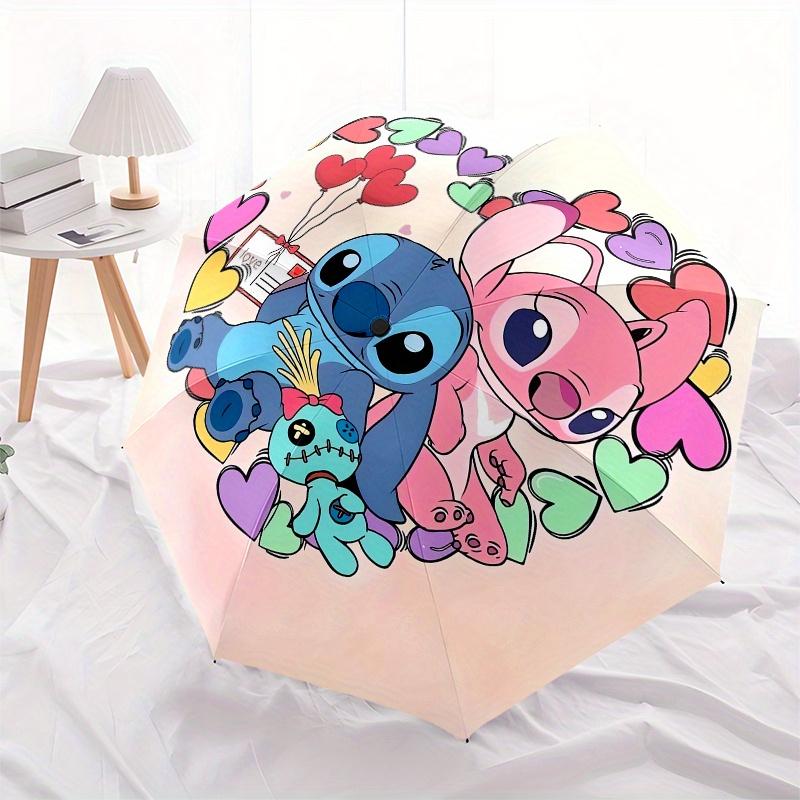 Stitch, Love Themed Automatic opening and closing folding umbrella, 8-rib windproof, compact travel design, suitable for all occasion | Fash