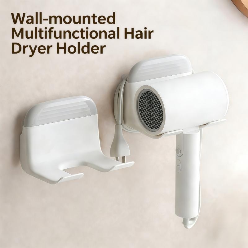 Hair Dryer Holder With Storage Organizers Adhesive Installation For Bathroom Space Saving