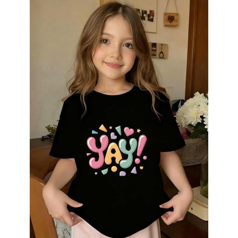 European sizes A Vibrant T-Shirt Featuring a Cheerful "Yay!" Design, with a Round Neck And Short Sleeves, Perfect for Casual Spring And Summer