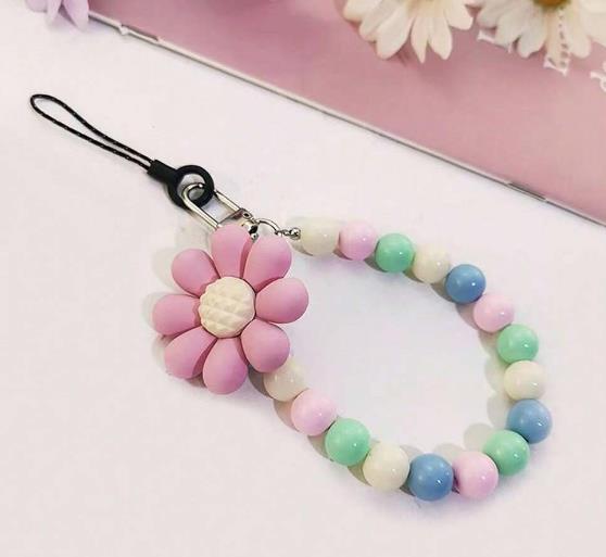 Telefon Anti-Verlust-Lanyard Schlüssel Kurzer Handgelenk-Anhänger Bunter Macaron-Anhänger mit runder Perle Damen-Handkette Handy-Lanyard