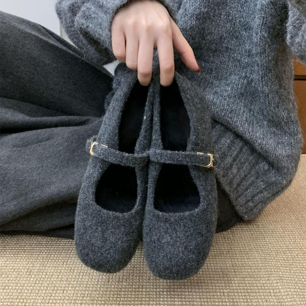 Retro Style Fashionable Single Shoes Women's Season New French Square Head One-word Buckle Mary Jane Single Shoes Women